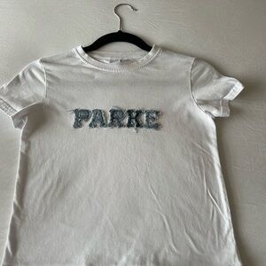 Parke White T-shirt with Denim letters
